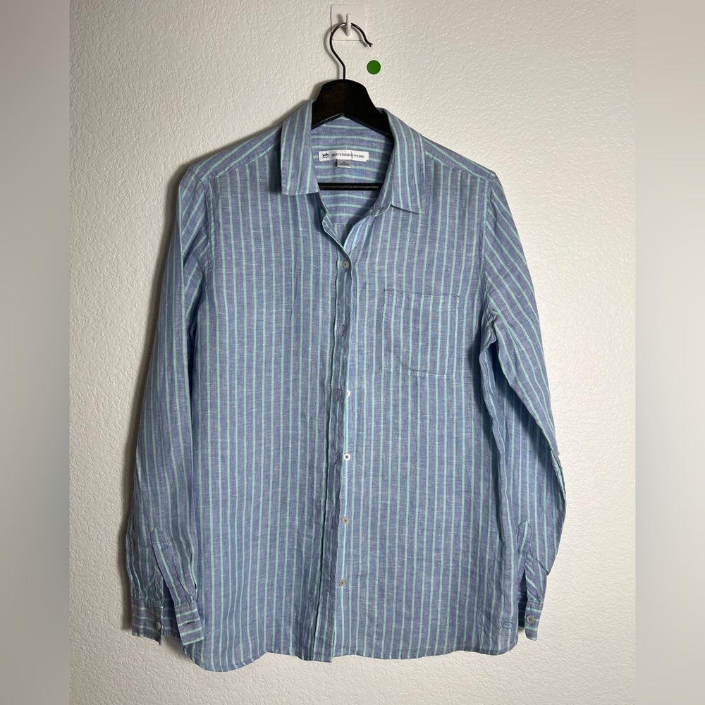 Southern tide Blue Striped 100% linen Men's‎ Shirt S